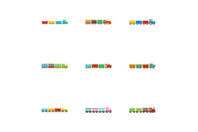 Children toy icons set, flat style