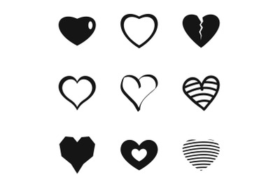 Little heart icons set, simple style