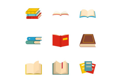 Book icons set, cartoon style