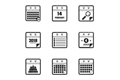 New calendar icons set, simple style