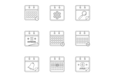 Datebook icons set, outline style