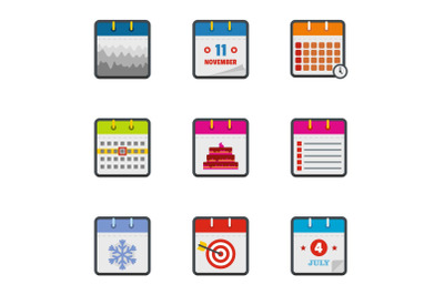 Almanac icons set, flat style