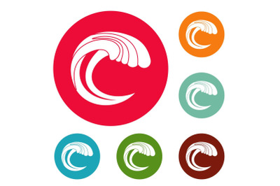 Wave water nature icons circle set vector
