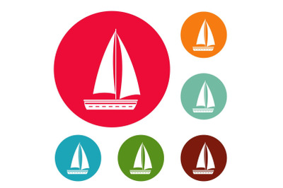 Yacht travel icons circle set vector