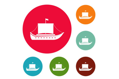 Ship ancient icons circle set vector