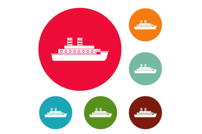 Steamship icons circle set vector