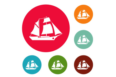 Ship excursion icons circle set vector