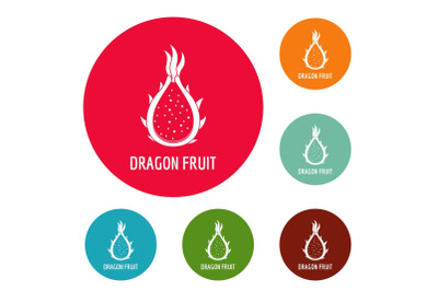 Dragon fruit icons circle set vector