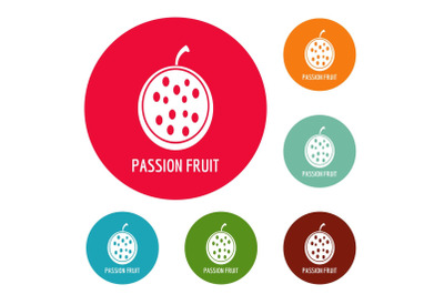 Passion fruit icons circle set vector
