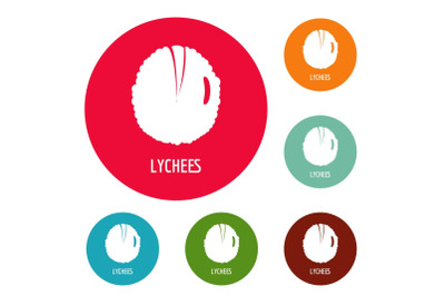 Lychee icons circle set vector