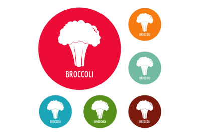 Broccoli icons circle set vector