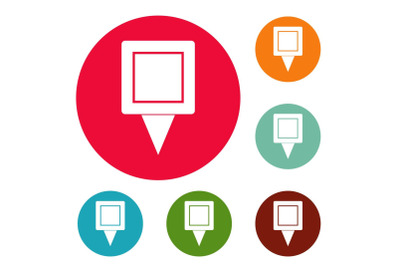 Square pin icons circle set vector