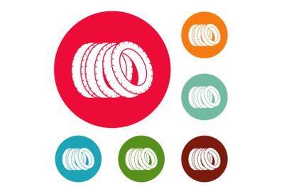 Pile of tire icons circle set vector