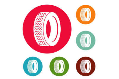 Machine tire icons circle set vector