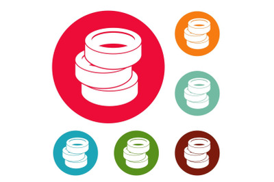 Stack of tire icons circle set vector