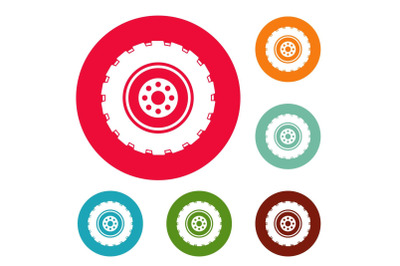 Repairing tire icons circle set vector