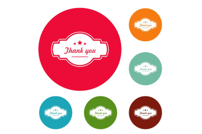 Thank you label icons circle set vector