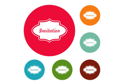 Invite label icons circle set vector