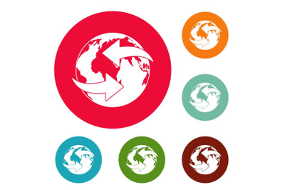 Moving earth icons circle set vector