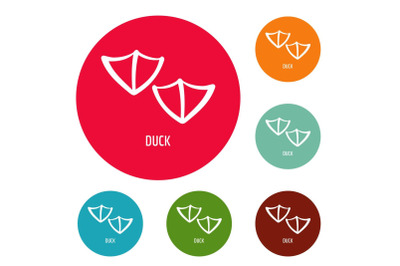 Duck step icons circle set vector