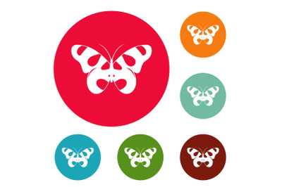 Flying butterfly icons circle set vector