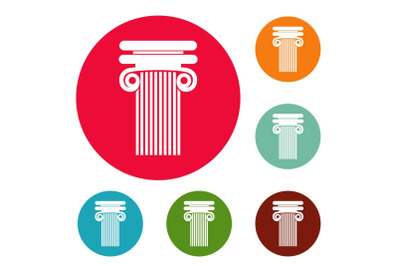 Column with curl icons circle set vector