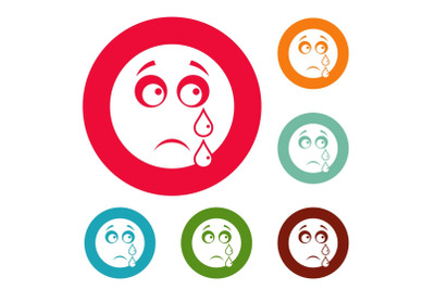 Cry smile icons circle set vector