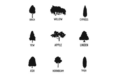 Wood processing icons set, simple style