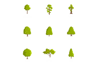 Timber icons set, cartoon style
