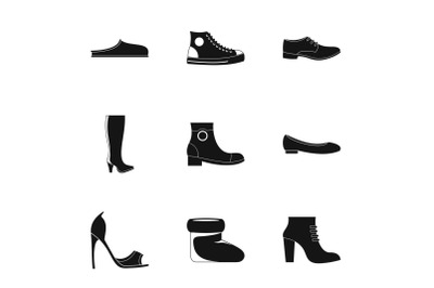 Special footwear icons set, simple style