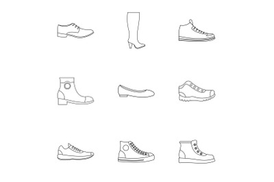 Slipper icons set, outline style