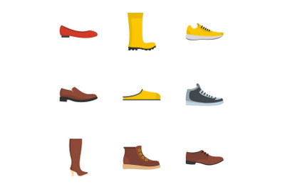 Sneakers icons set, flat style