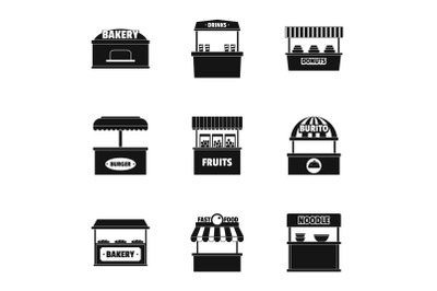 Street shop icons set, simple style