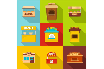 Refreshment room icons set, flat style