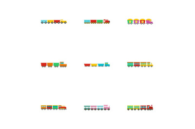 Small locomotive icons set, flat style