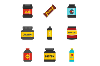 Sport food icons set, flat style