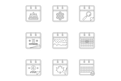Daily log icons set, outline style