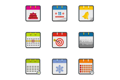 Yearbook icons set, flat style