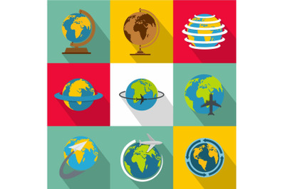 World map icons set, flat style