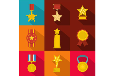 Accomplishment icons set, flat style
