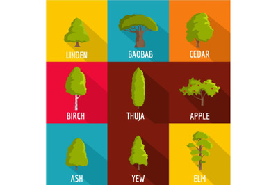 Forest planting icons set, flat style