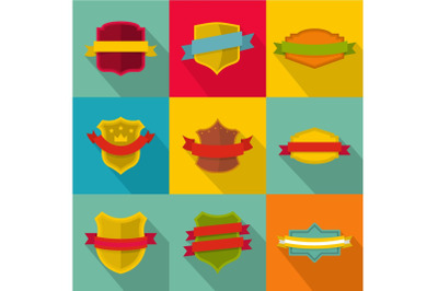 Heraldic shield icons set, flat style