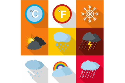 Weather intervention icons set, flat style