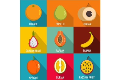 Fruit blast icons set, flat style