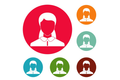 New woman avatar icons circle set vector
