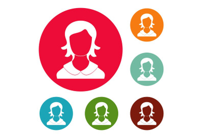 Woman user icons circle set vector