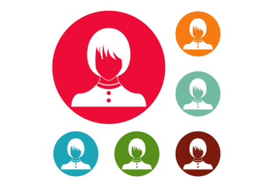Girl user icons circle set vector