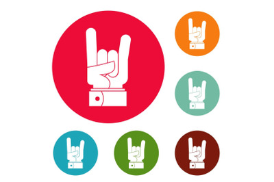 Hand rock icons circle set vector