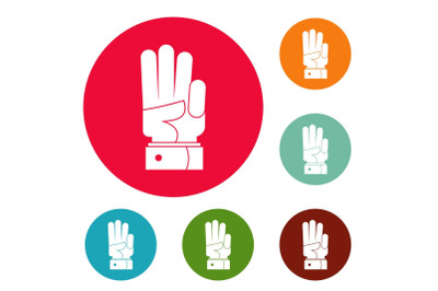 Hand three icons circle set vector