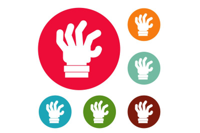 Hand fear icons circle set vector